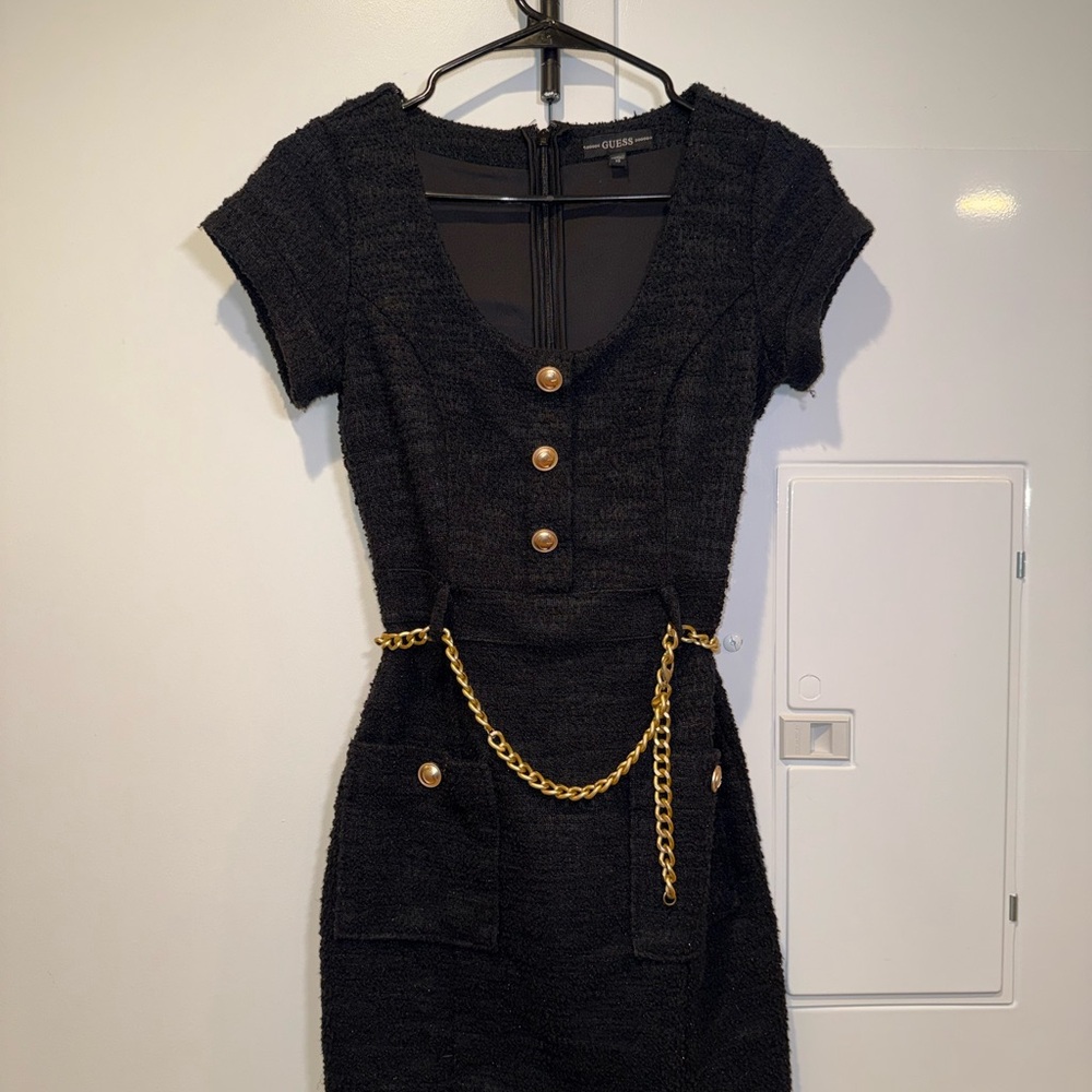 Guess Black Mini Dress with Gold Accents